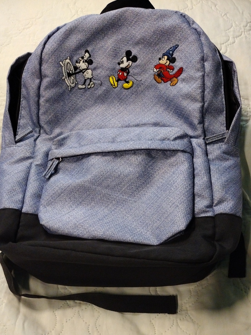 Disney Light Blue Canvas Mickey Embroidered Backpack